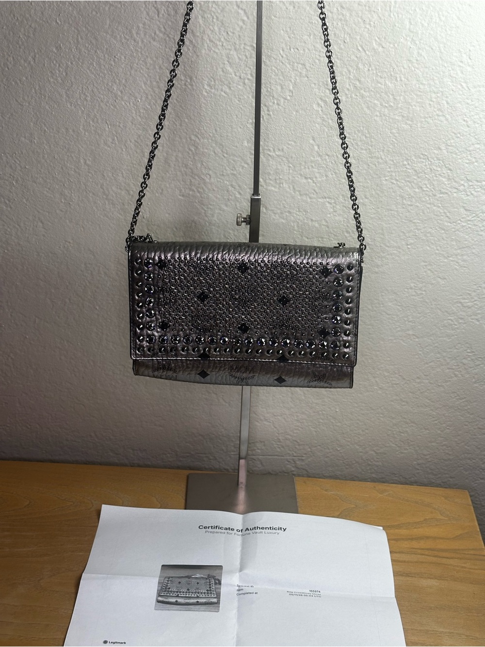 MCM Metallic Gunmetal Studded Crossbody- rare